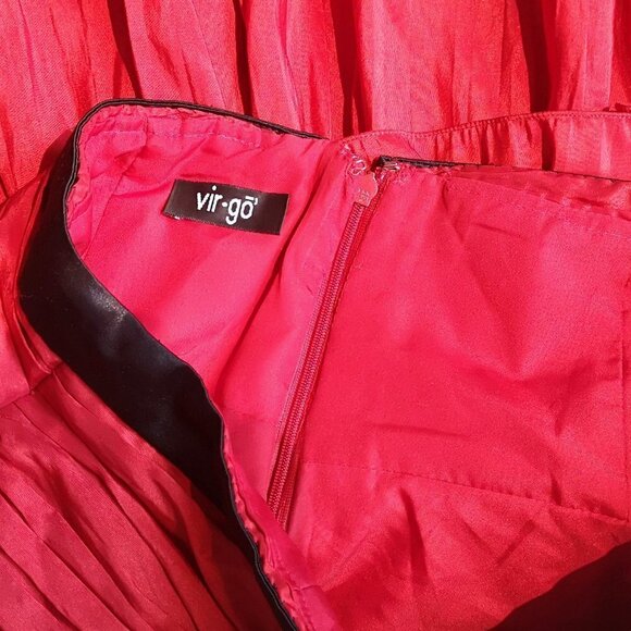 Women's Vintage Upcycled Taffeta RED Pleated Multi-tiered Mini Skirt - Picture 14 of 16